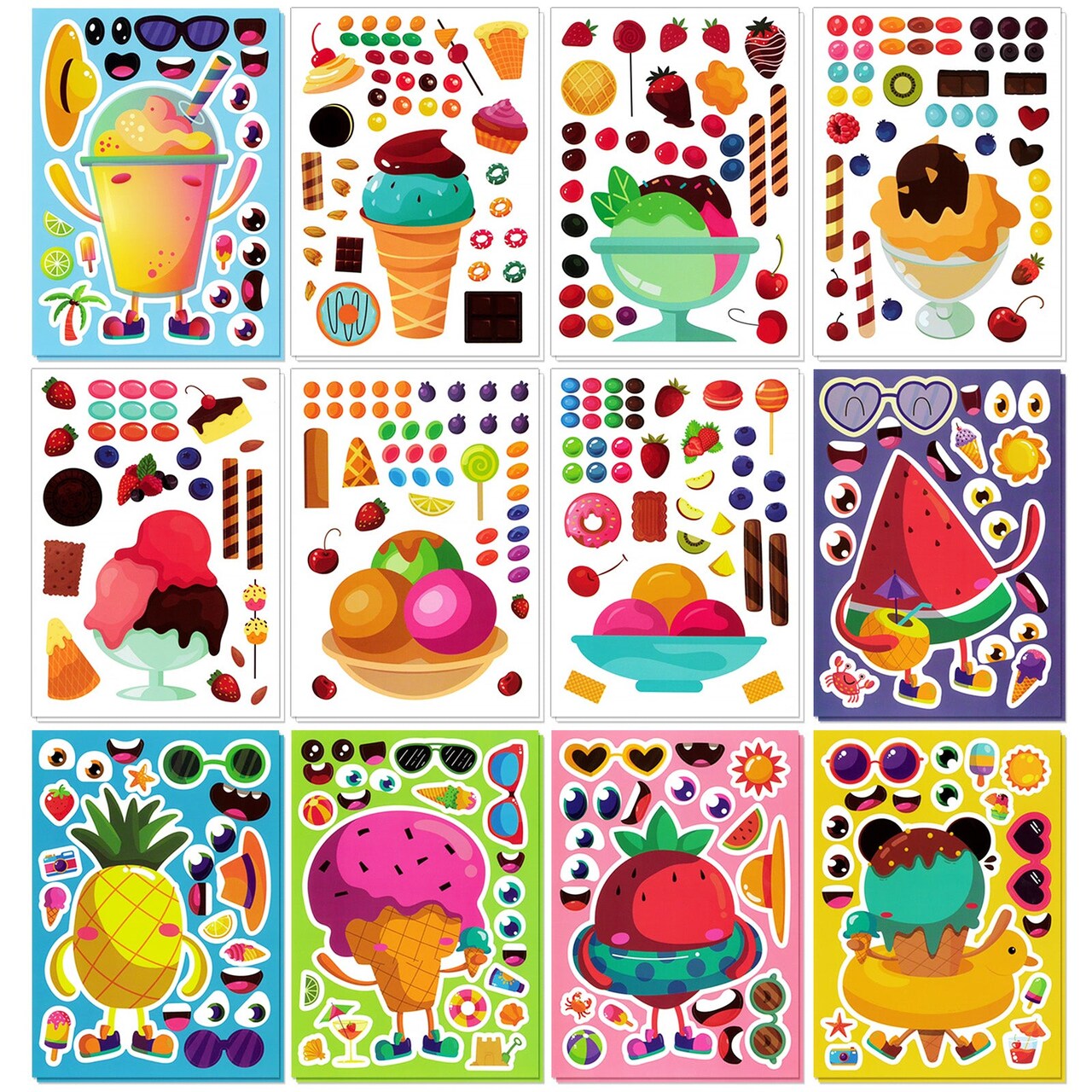 Wrapables Make Your Own Sticker Sheets, DIY Make a Face Animal, Food, Party Favor Stickers (24 Sheets)